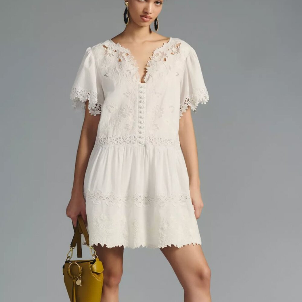 By Anthropologie Lace-Trimmed Mini Dress 2X